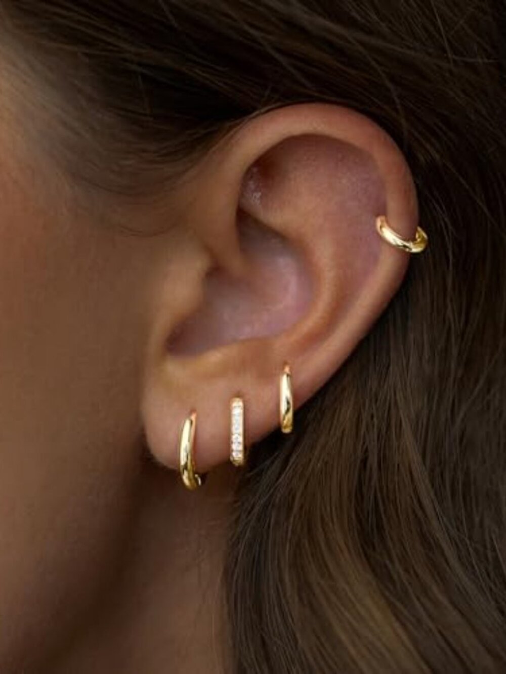 Small Gold Hie Hoop Ears Set‎ for Women Men Hypoallergenic 14K Plated Stack